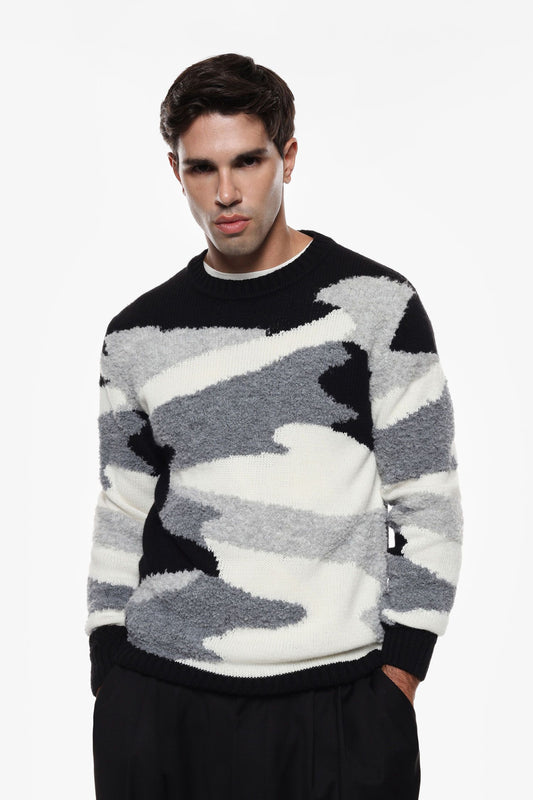 Maglione con stampa astratta a maniche lunghe