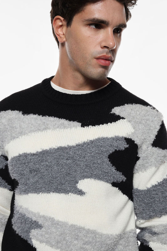Maglione con stampa astratta a maniche lunghe