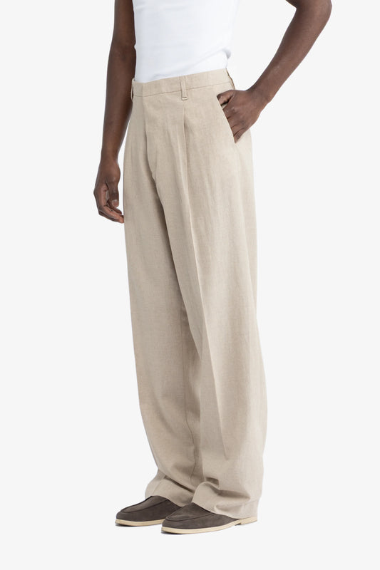 Pantalone gamba ampia in lino - Beige