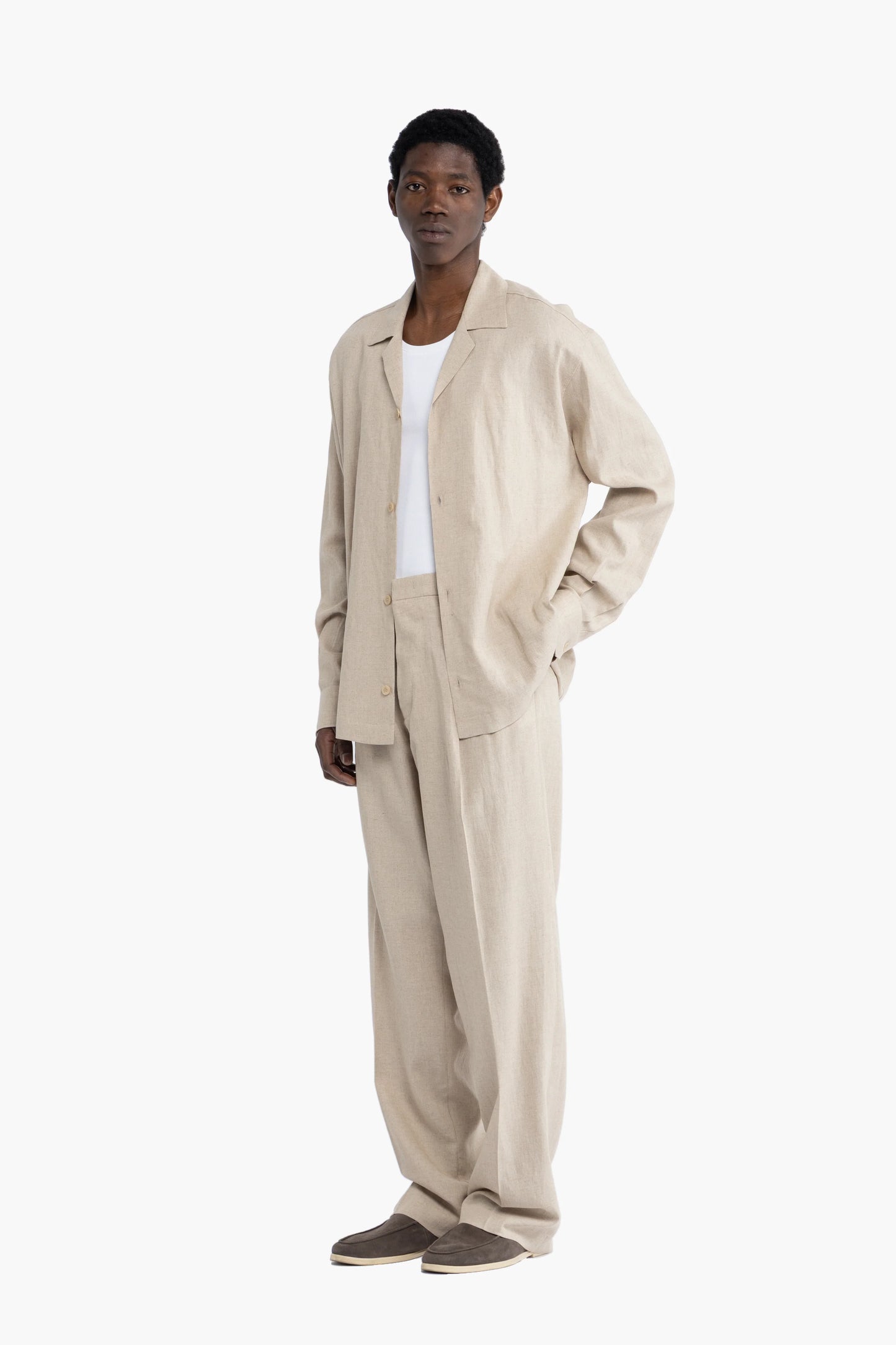 Pantalone gamba ampia in lino - Beige