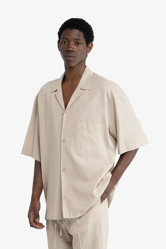 Camicia maniche corte in lino - Beige