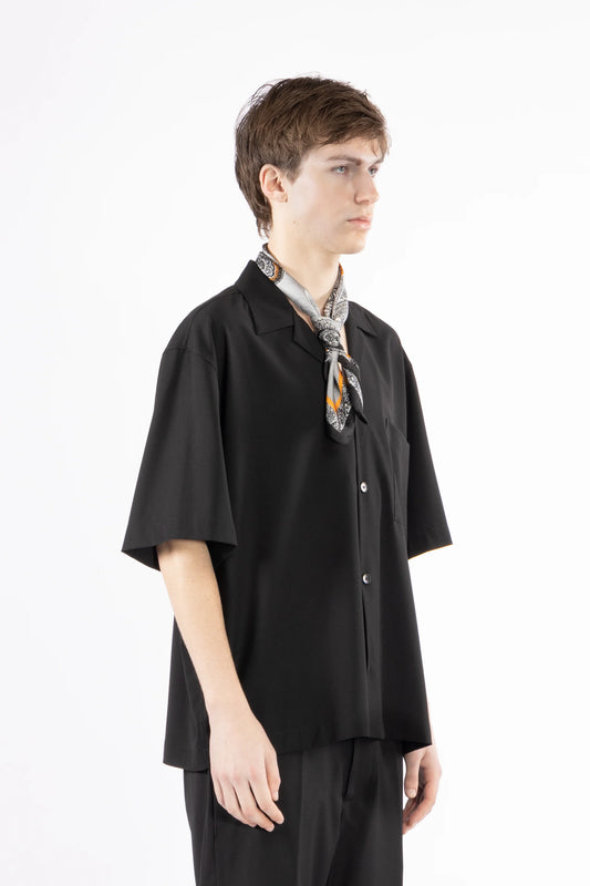 Camicia morbida collo aperto - Nero