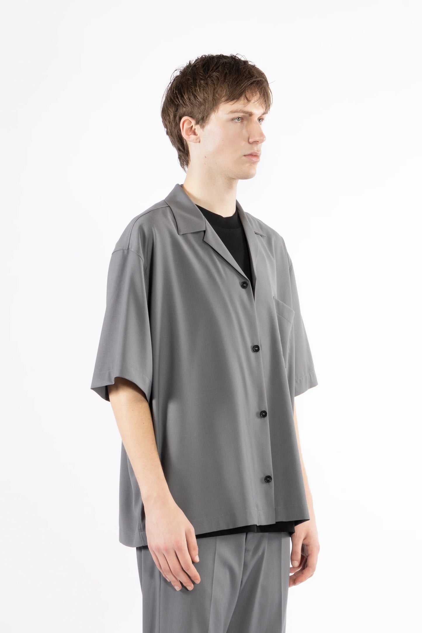 Camicia morbida collo aperto - Grigio