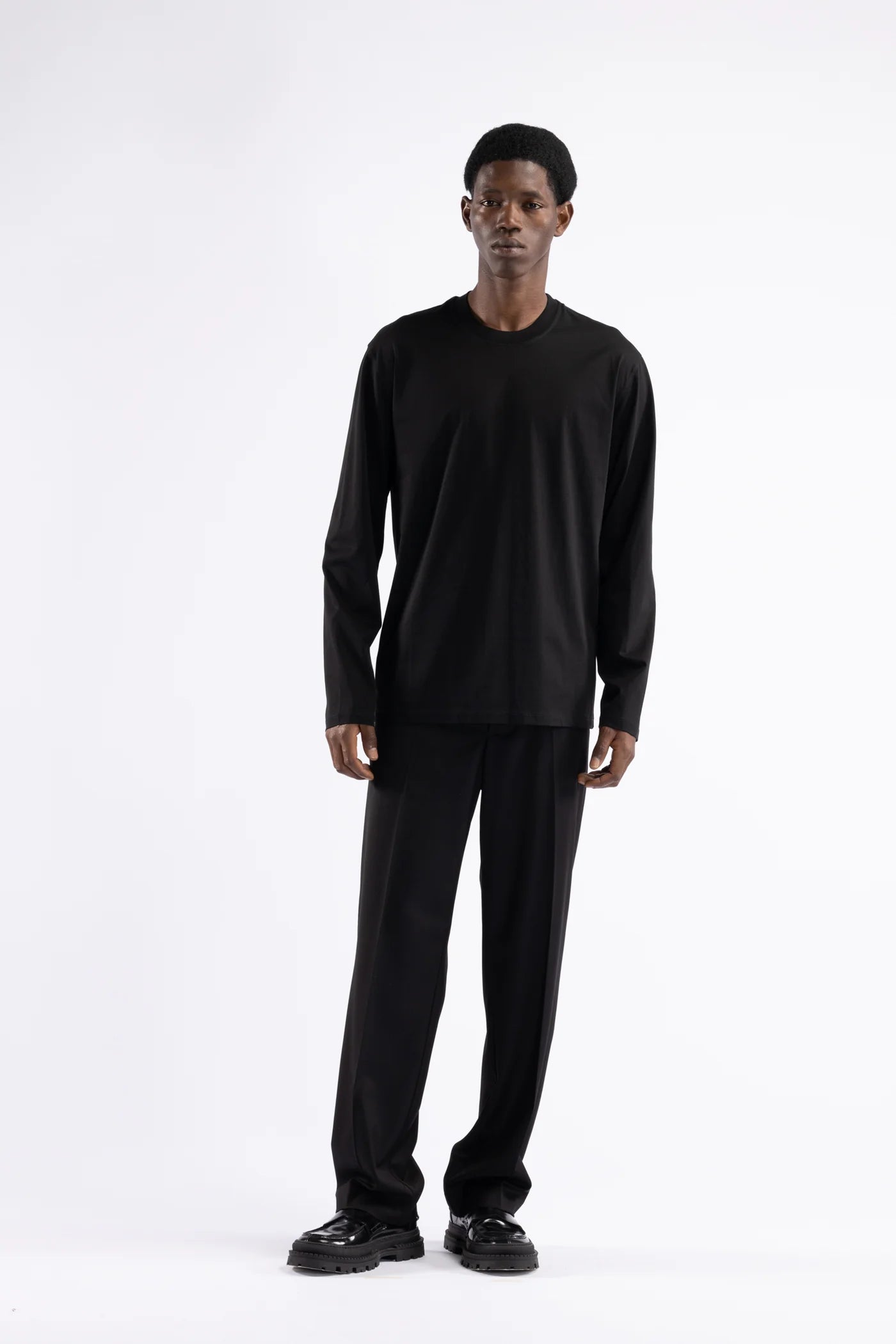 T-shirt cotone mercerizzato manica lunga - Nero