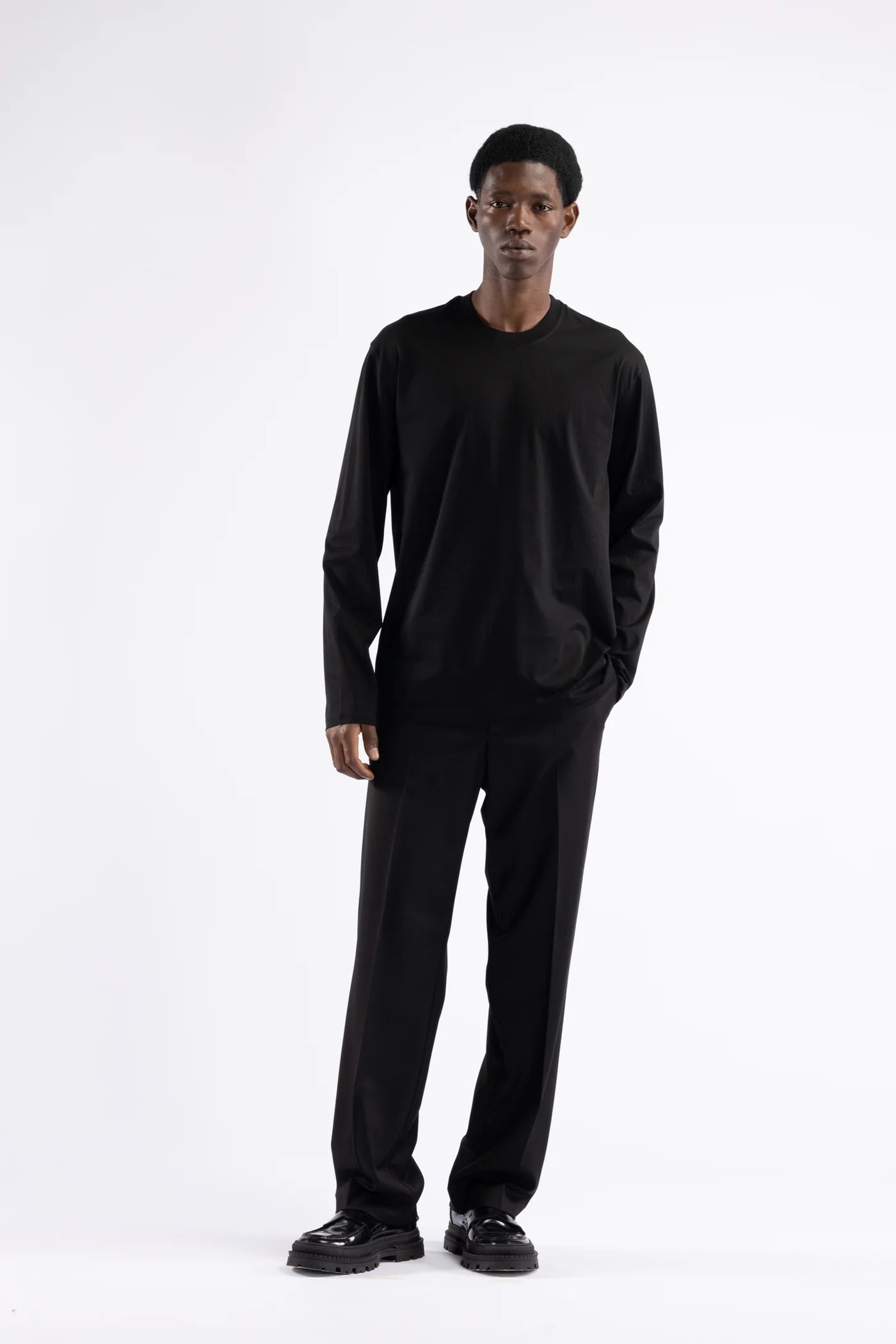 T-shirt cotone mercerizzato manica lunga - Nero