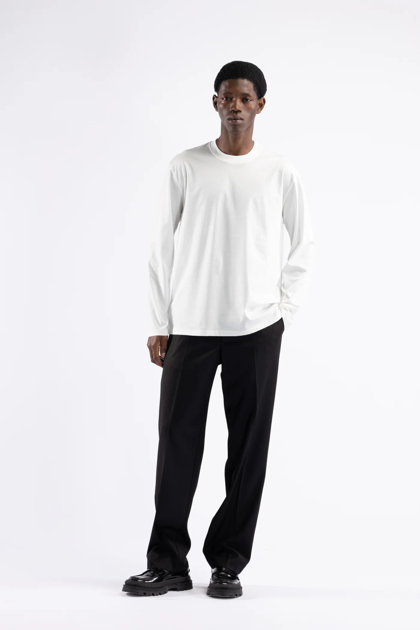 T-shirt in cotone mercerizzato manica lunga - Panna