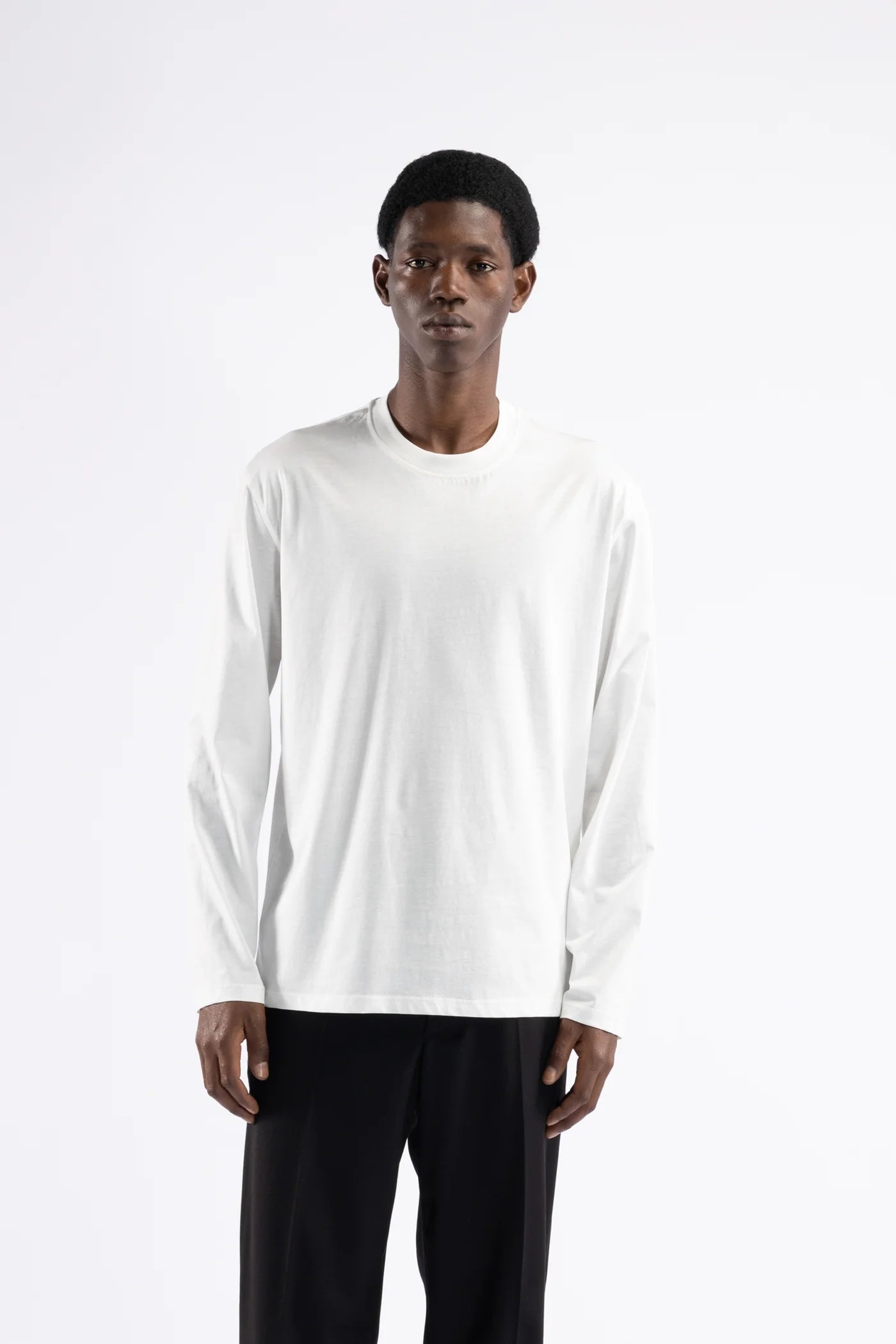 T-shirt in cotone mercerizzato manica lunga - Panna