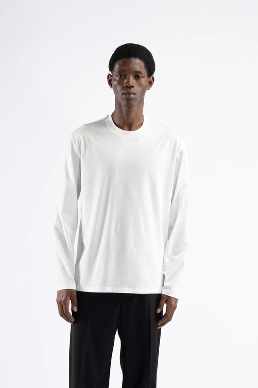 T-shirt in cotone mercerizzato manica lunga - Panna