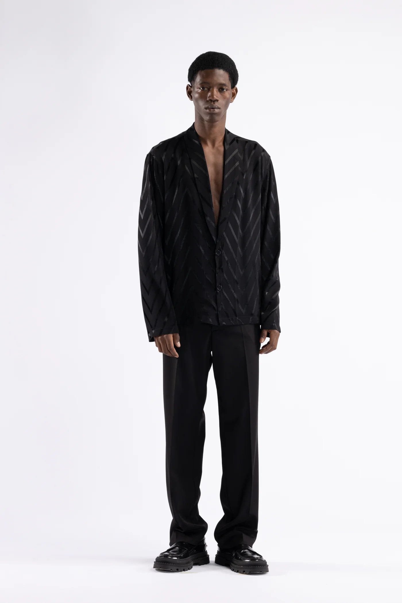 Camicia collo sciallato fantasia - Nero