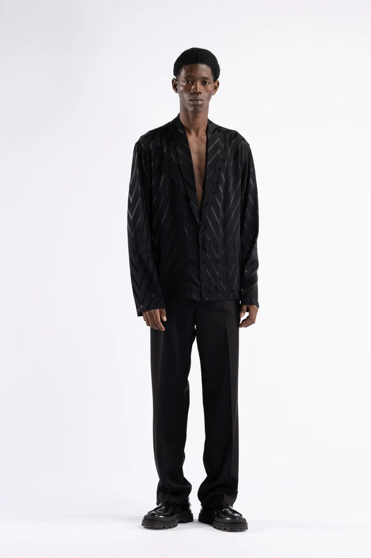 Camicia collo sciallato fantasia - Nero