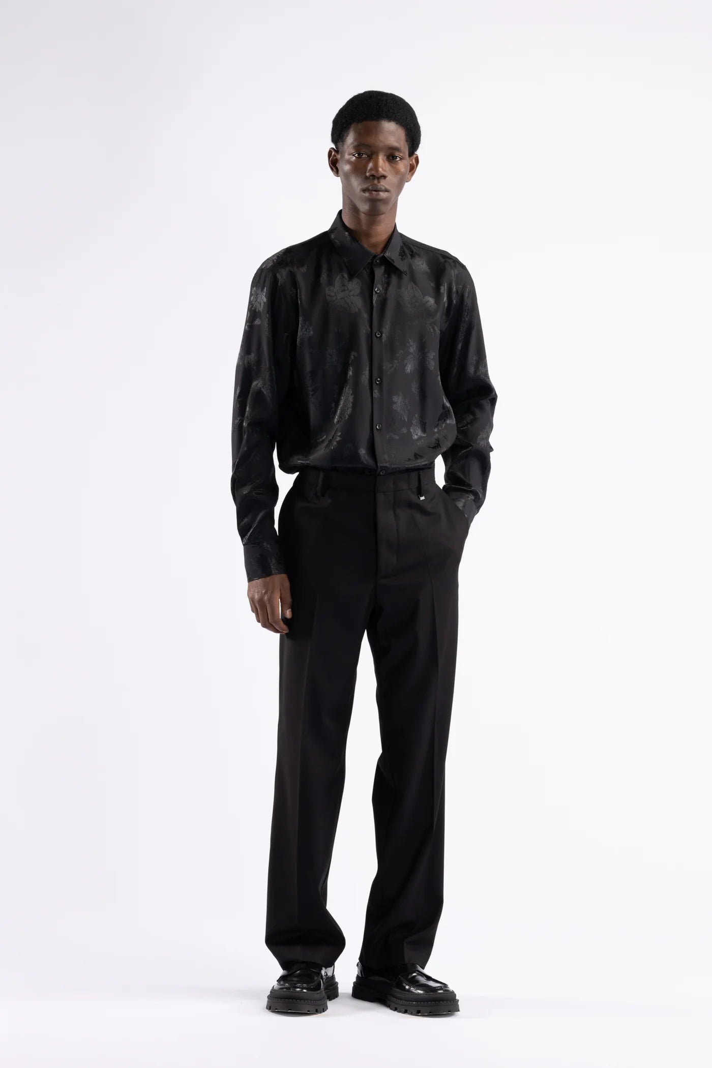 Camicia in viscosa jacquard - Nero