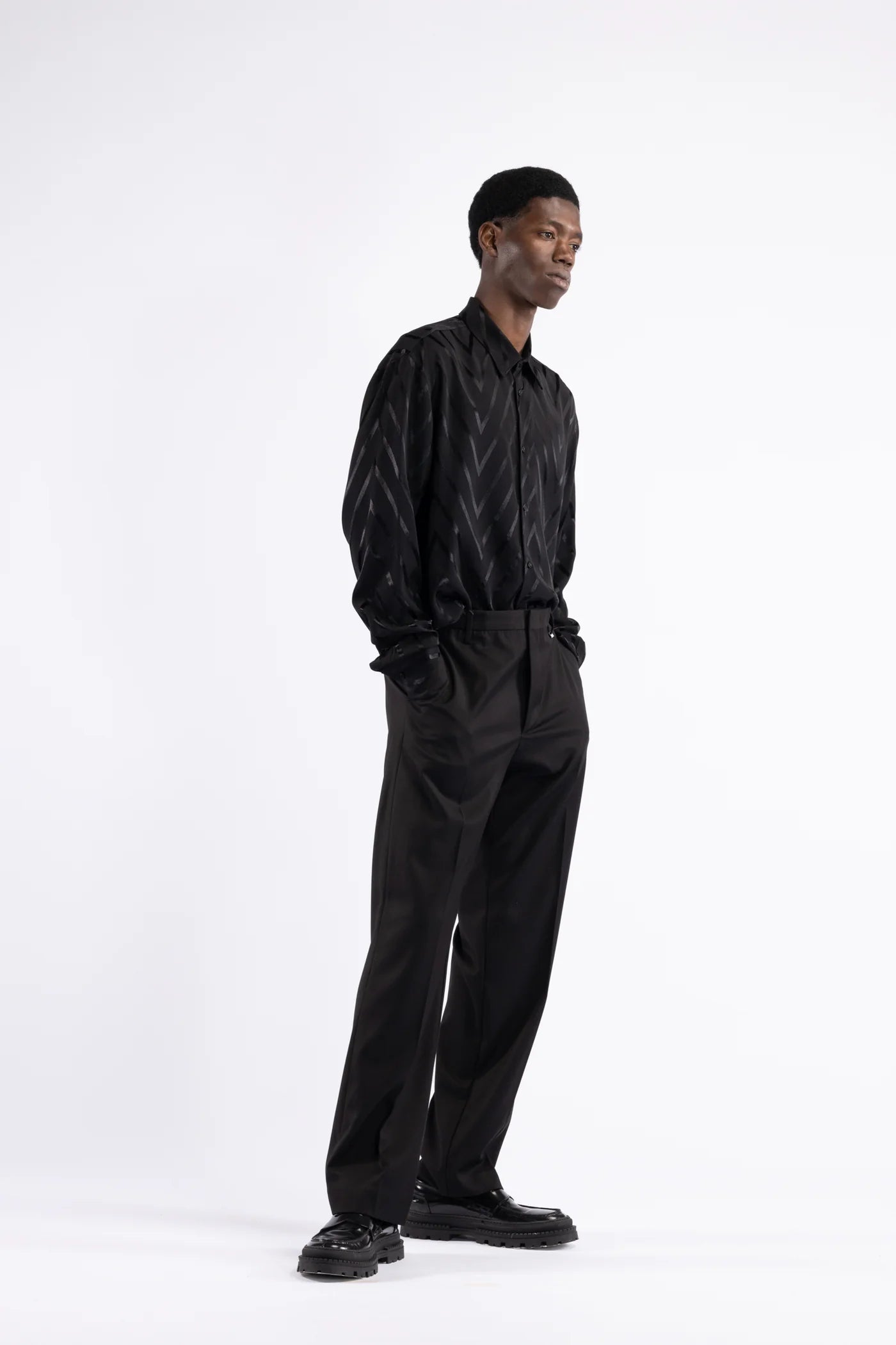 Camicia in viscosa fantasia - Nero