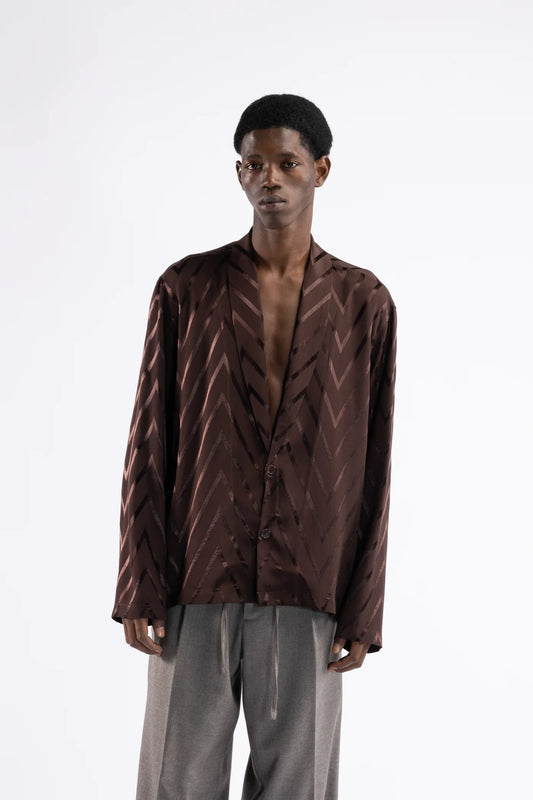 Camicia collo sciallato fantasia - Moro
