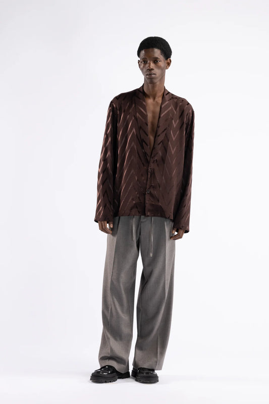 Camicia collo sciallato fantasia - Moro