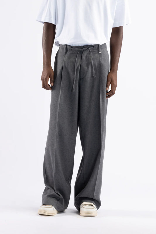 Pantalone fondo largo con coulisse in vita - Grigio