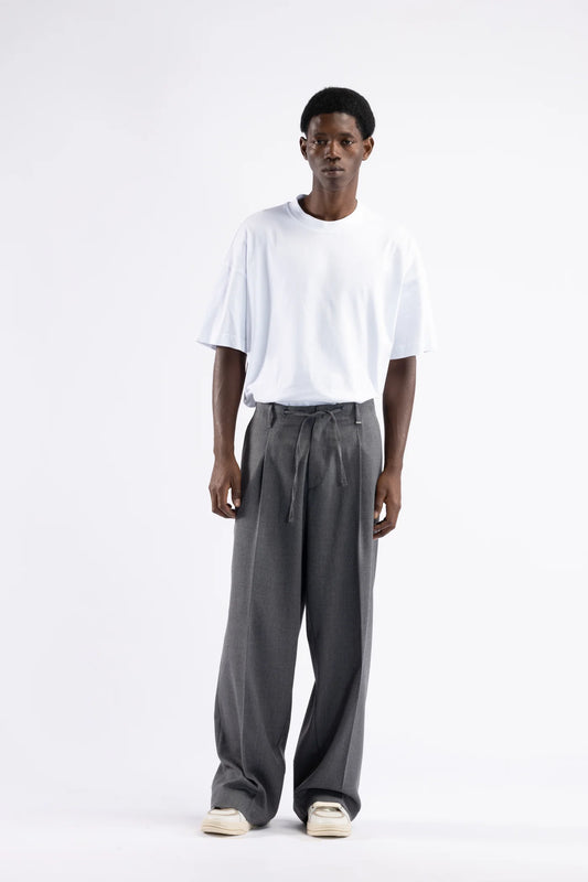 Pantalone fondo largo con coulisse in vita - Grigio