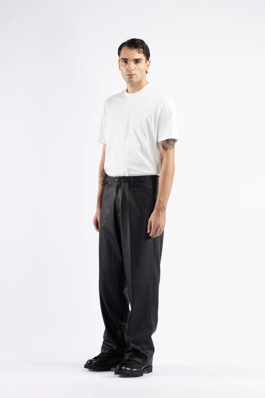 Pantalone largo in tessuto effetto pelle - Nero