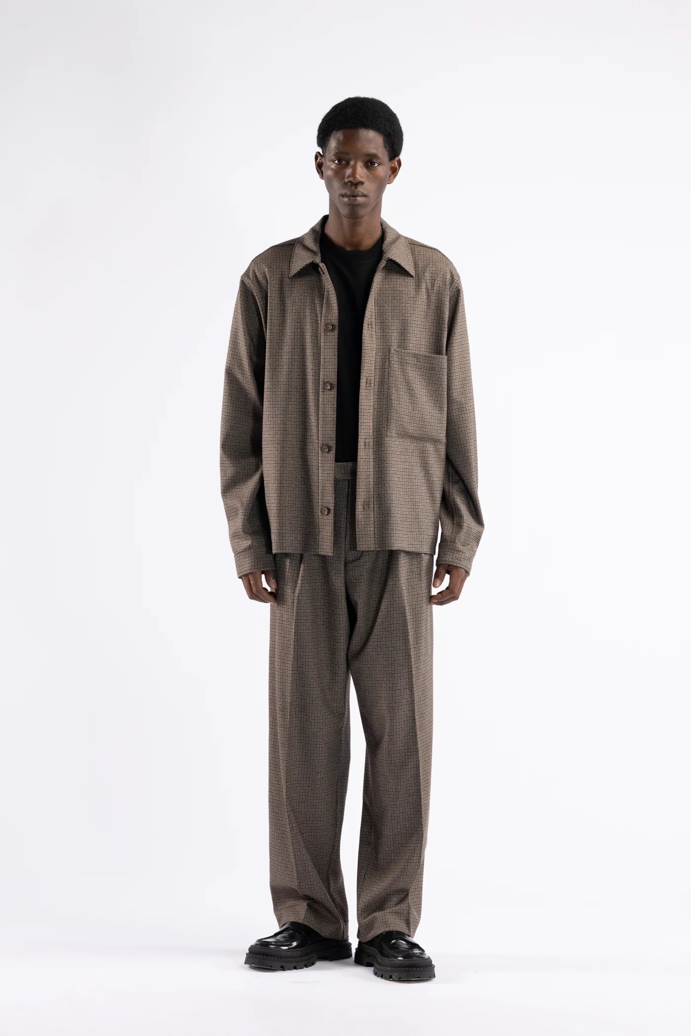 Pantalone pied de poule fondo ampio doppia pince