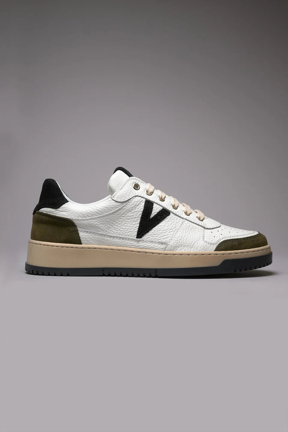 College - Sneakers bianca con inserti e suola bicolor nero e verde militare