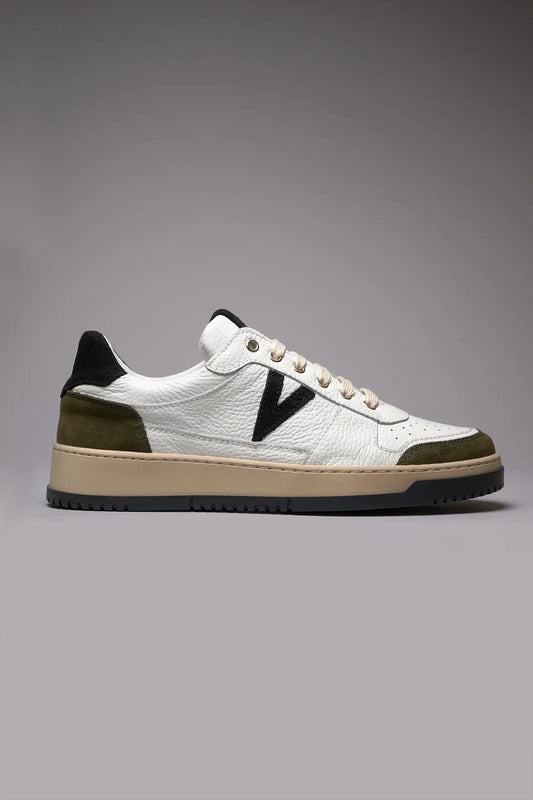 College - Sneakers bianca con inserti e suola bicolor nero e verde militare