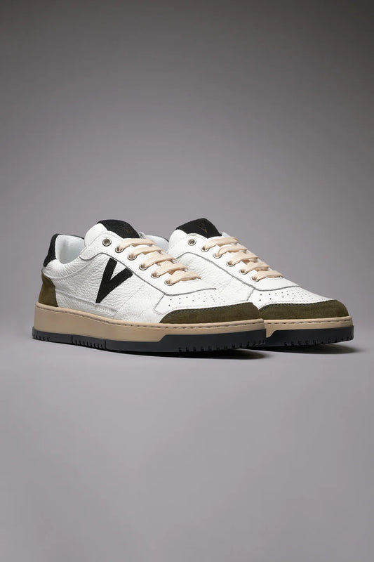 College - Sneakers bianca con inserti e suola bicolor nero e verde militare
