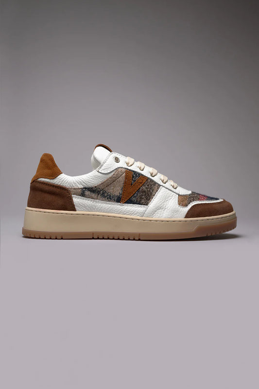 College - Sneakers bicolor cuoio e moro con inserti in tessuto