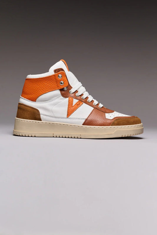 College High - Sneakers alte bicolor cuoio e arancio