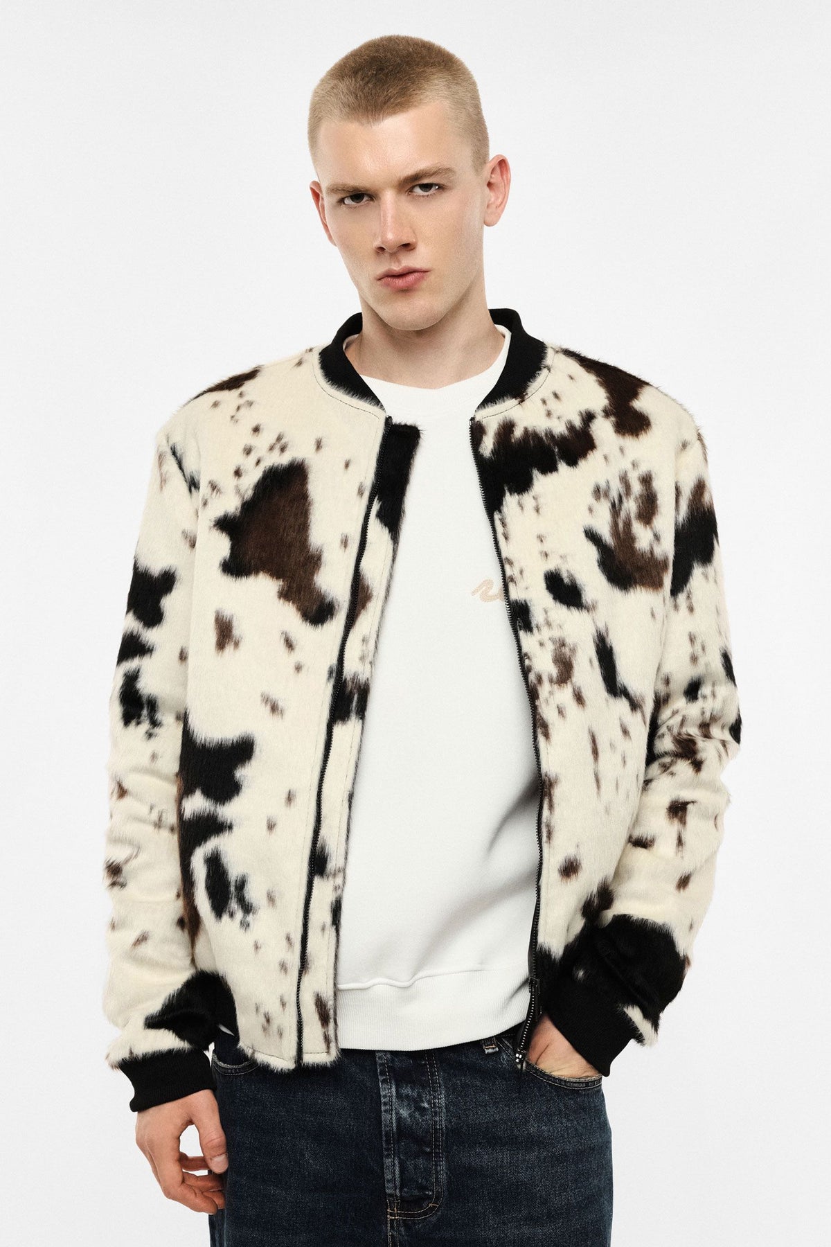 Bomber stampato con zip e profili a costine Beige Imperial U3025867