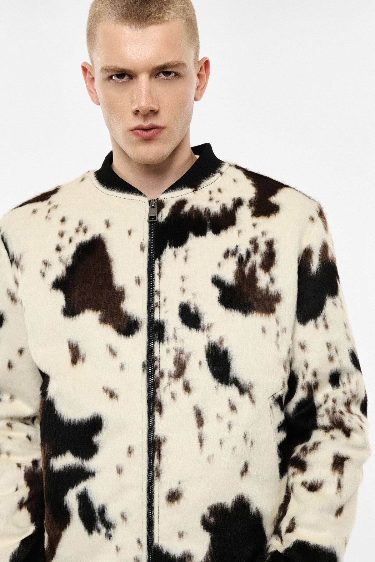 Bomber stampato con zip e profili a costine Beige Imperial U3025867