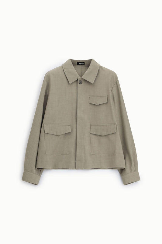 Camicia classica con tasche frontali e collo classico Tortora Imperial C89793D525