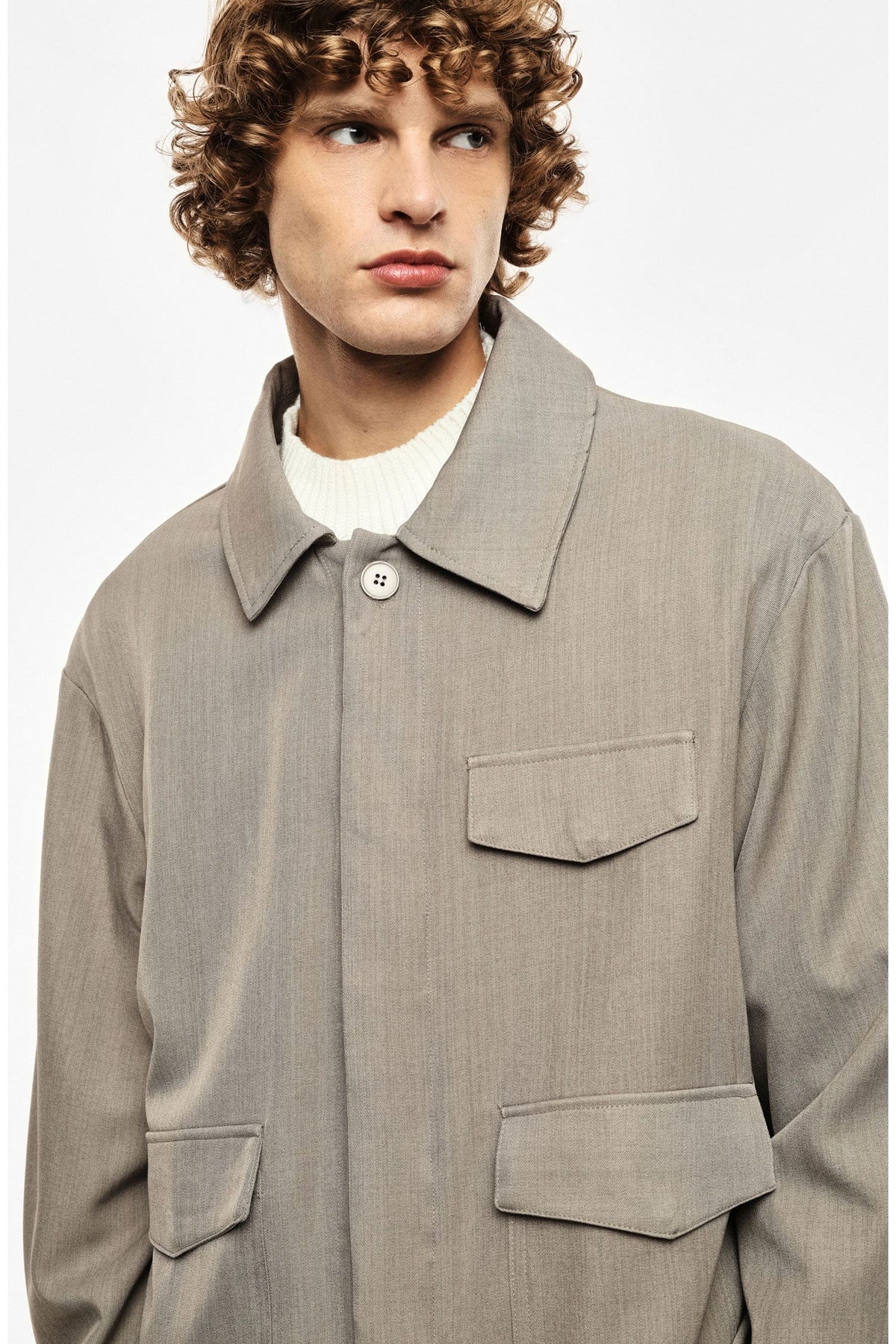 Camicia classica con tasche frontali e collo classico Tortora Imperial C89793D525