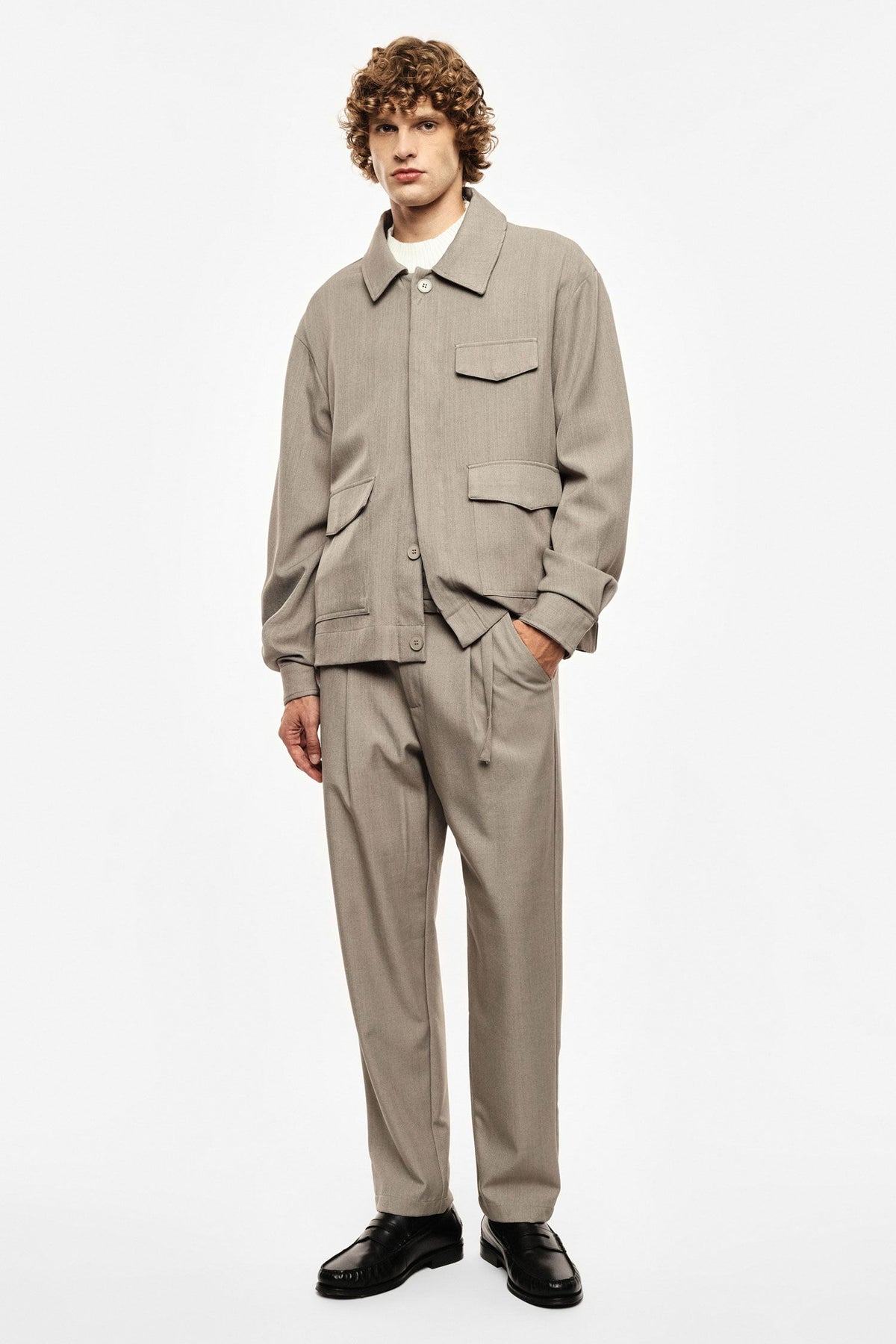 Pantaloni regular-fit con pince e cintura sottile Tortora Imperial P89793D519