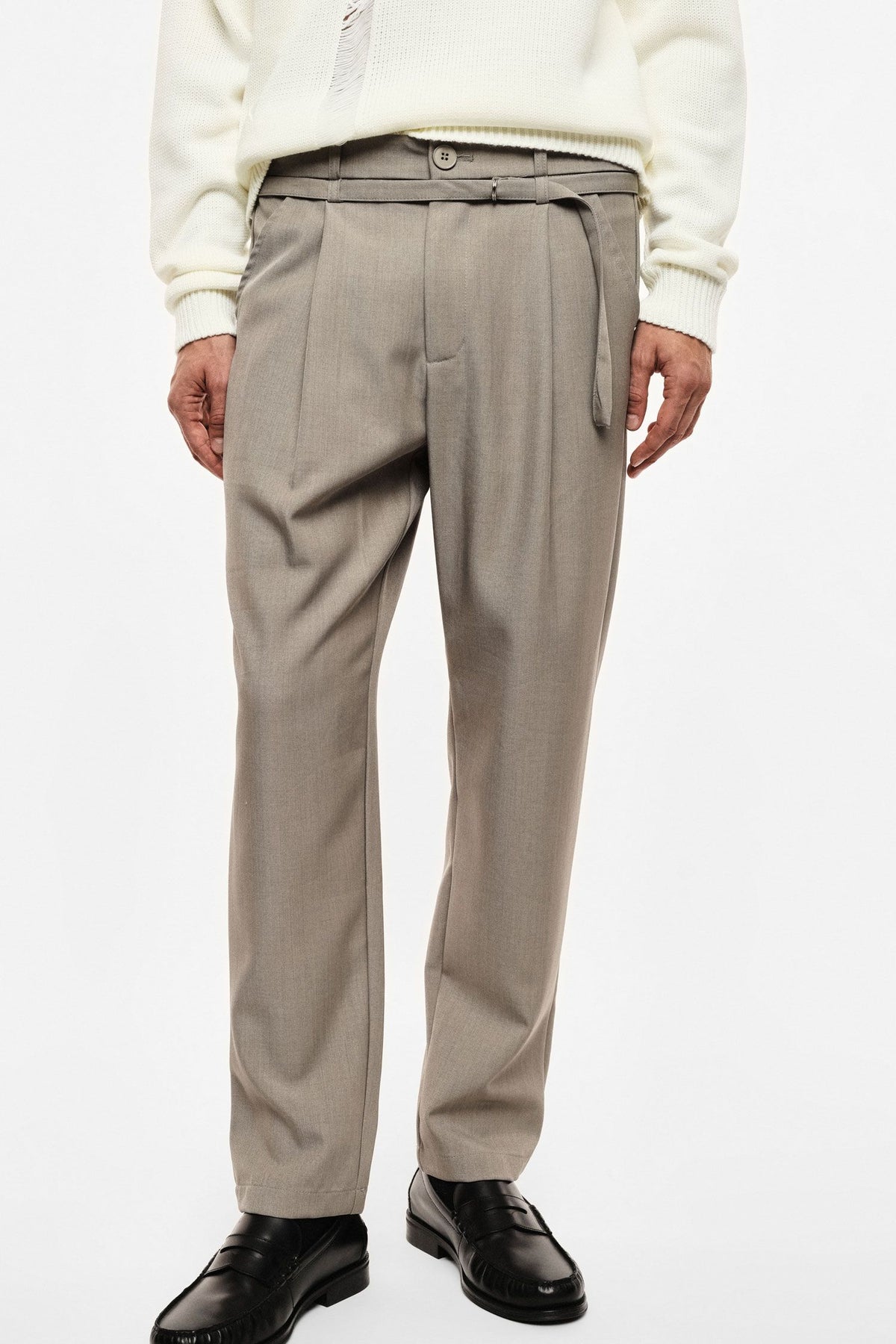 Pantaloni regular-fit con pince e cintura sottile Tortora Imperial P89793D519