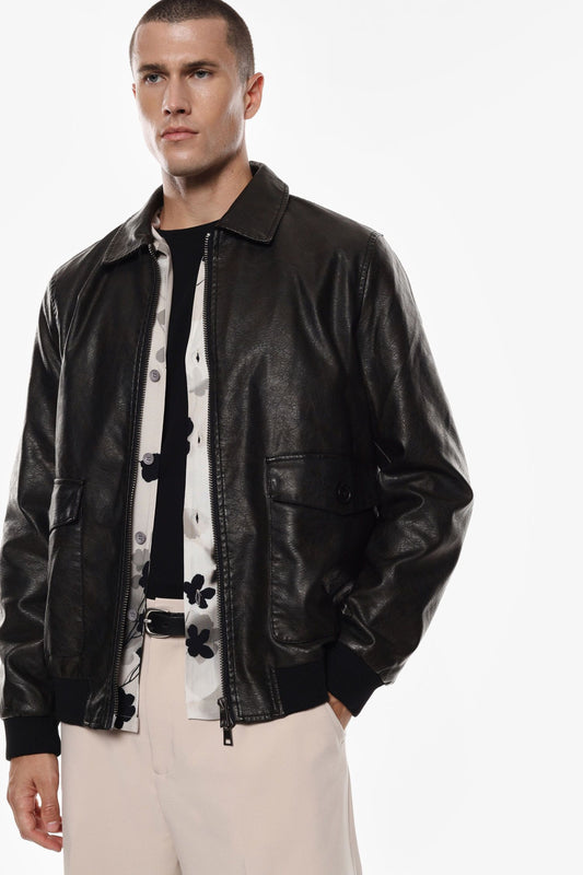 Giubbotto in similpelle con zip frontale