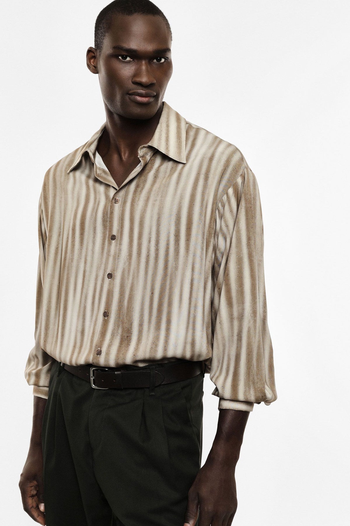Camicia a righe texture fit morbido Beige/Fango Imperial C1Q3MAJ
