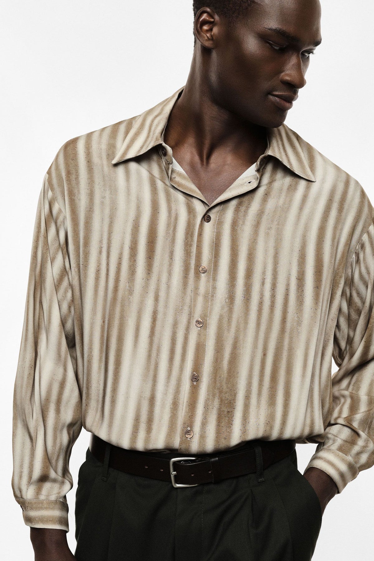 Camicia a righe texture fit morbido Beige/Fango Imperial C1Q3MAJ