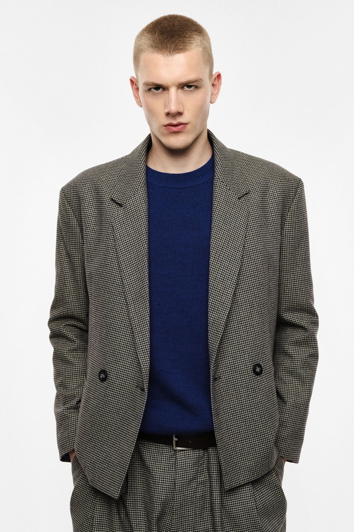 Blazer doppiopetto fantasia micro pied-de-poule Fango/Viola Imperial JZEJMAL