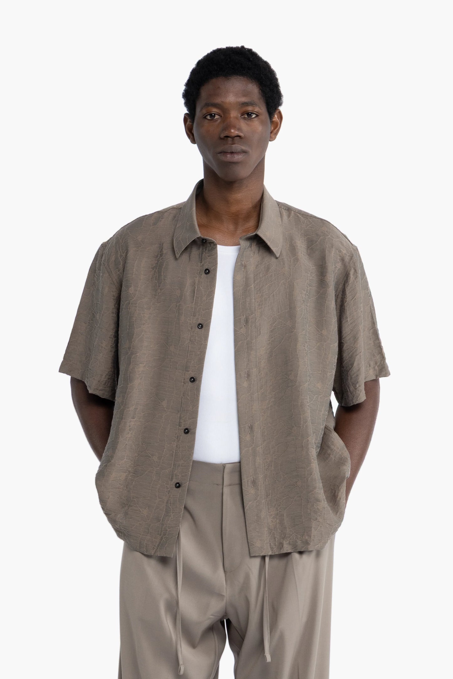 Camicia jacquard maniche corte - Taupe