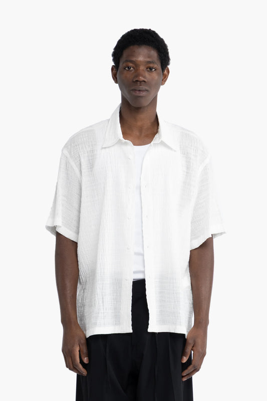 Camicia jacquard maniche corte - Bianco