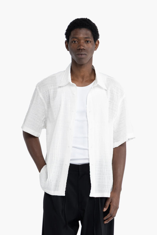 Camicia jacquard maniche corte - Bianco