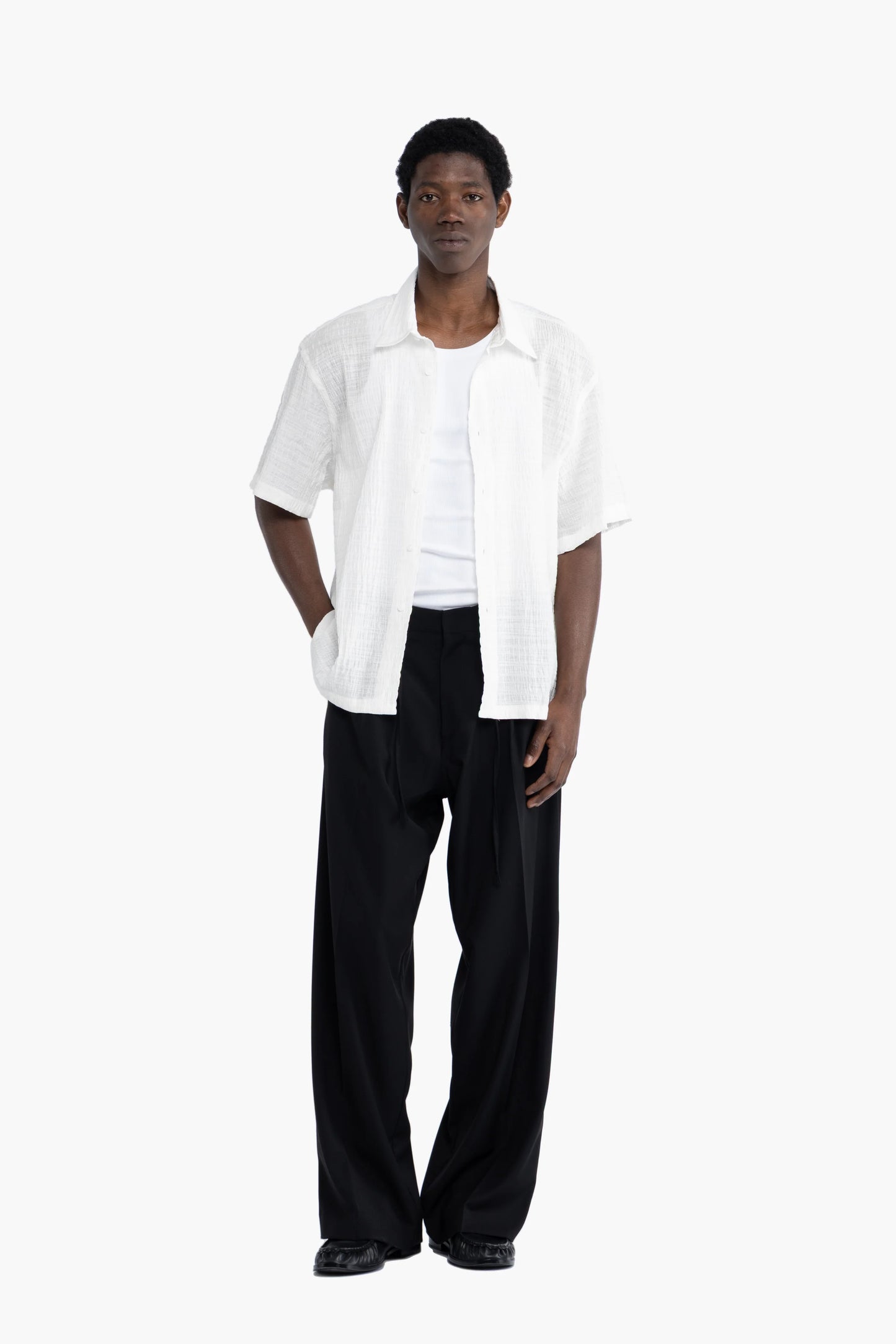 Camicia jacquard maniche corte - Bianco