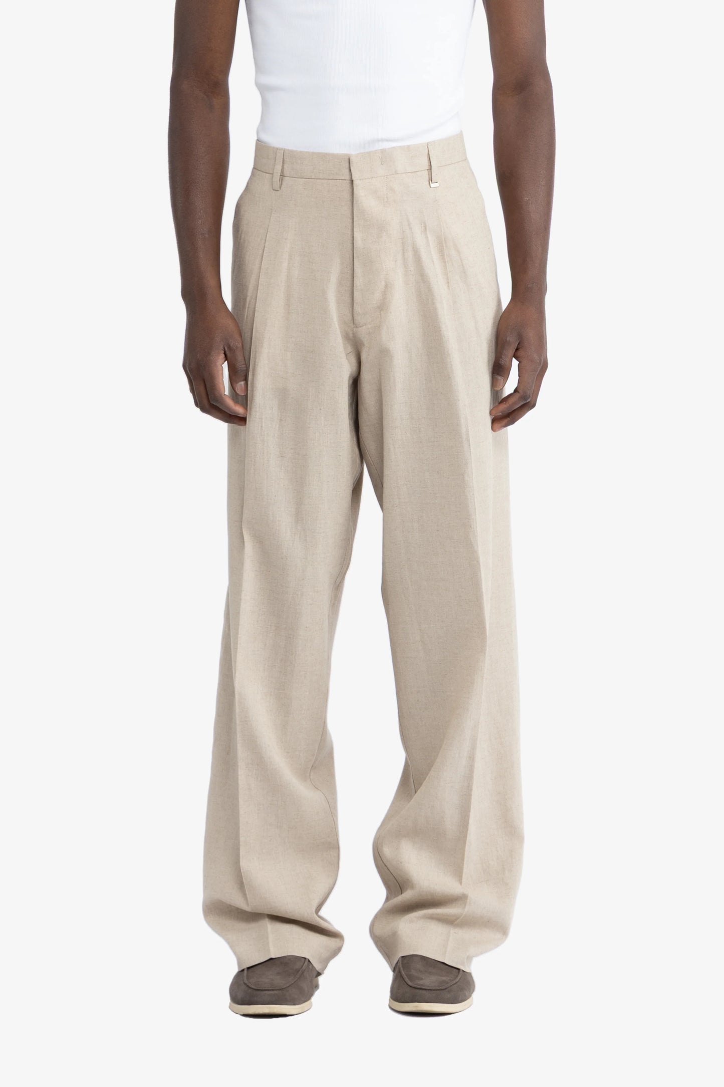 Pantalone gamba ampia in lino - Beige