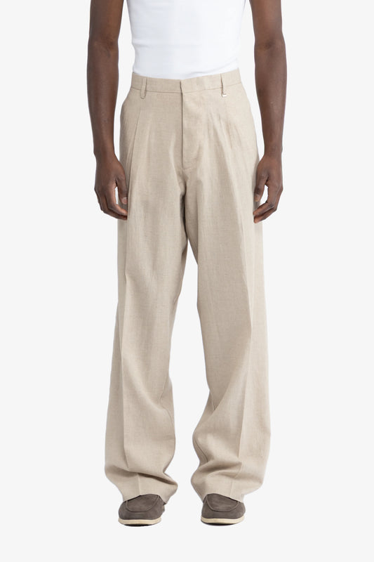 Pantalone gamba ampia in lino - Beige