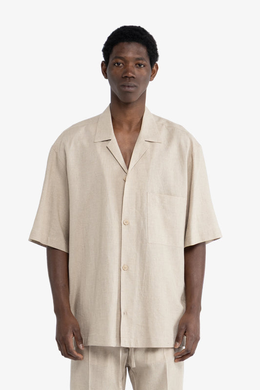 Camicia maniche corte in lino - Beige