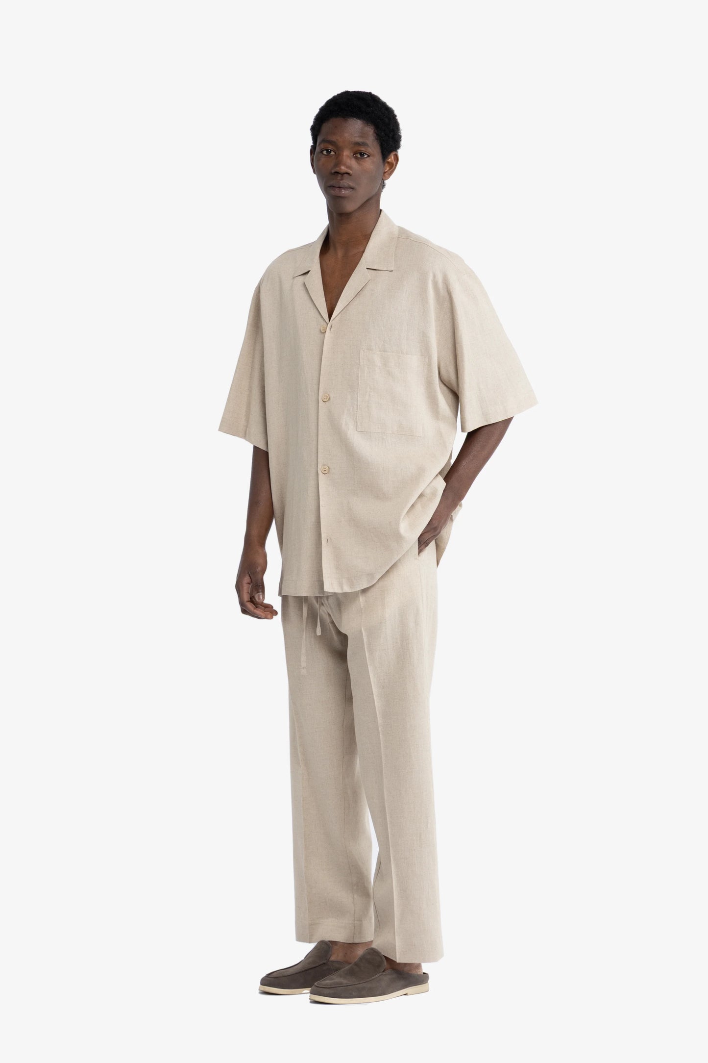 Camicia maniche corte in lino - Beige