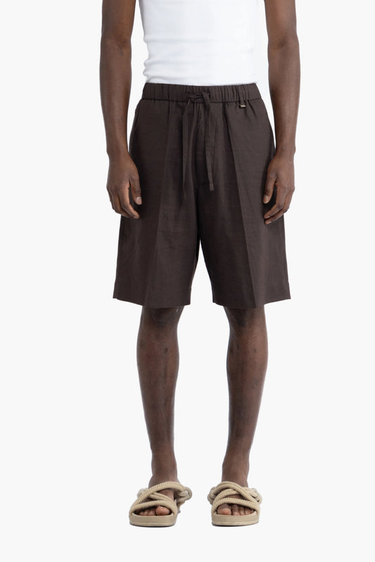 Bermuda con coulisse in lino - Moro