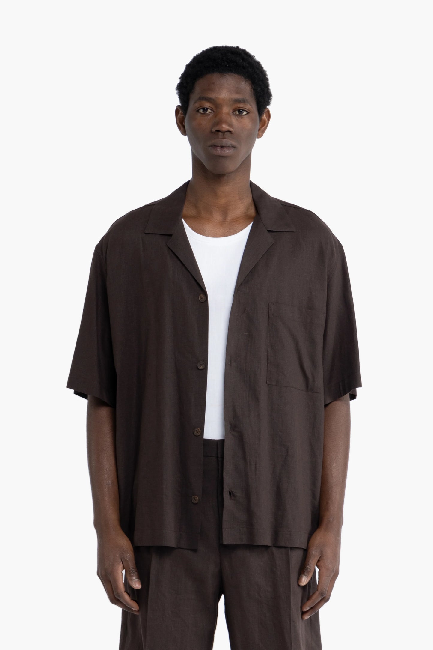 Camicia maniche corte in lino - Moro
