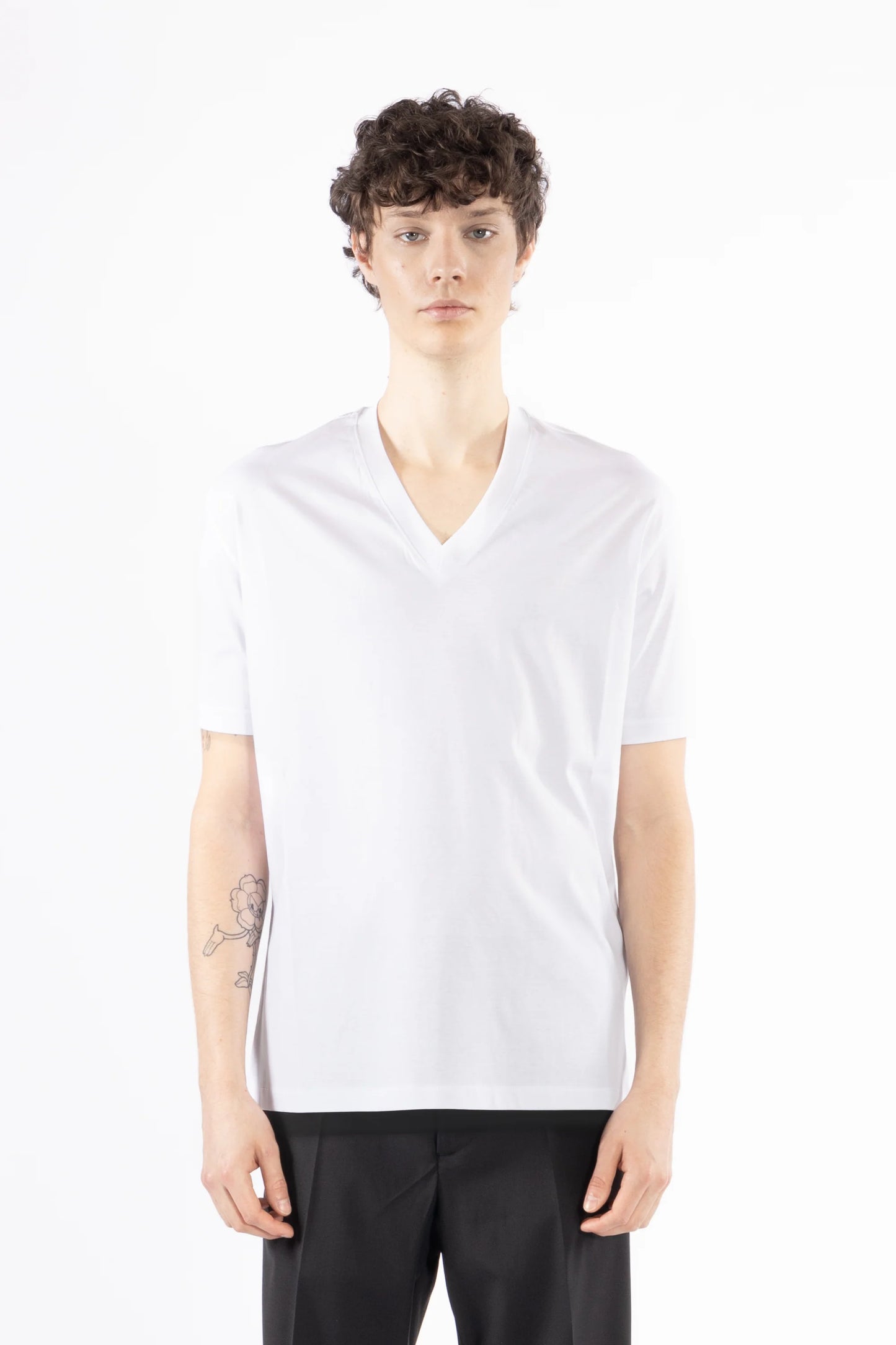 T-shirt scollo a punta cotone mercerizzato - Bianco