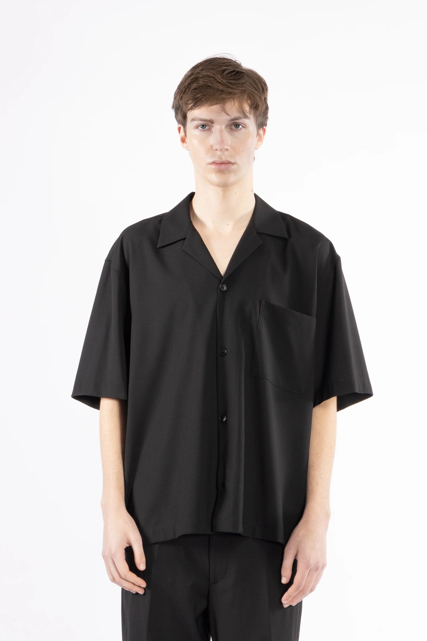 Camicia morbida collo aperto - Nero