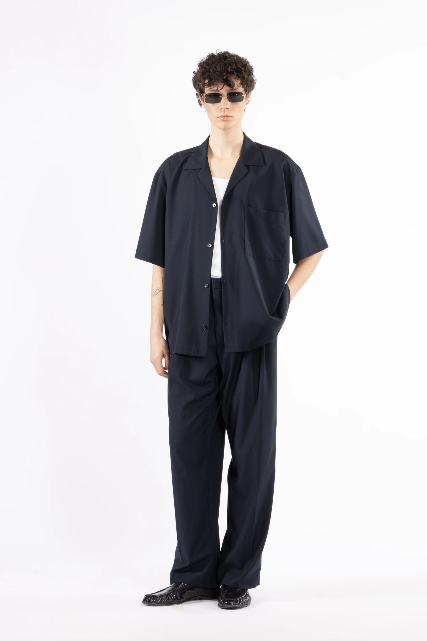 Camicia morbida collo aperto - Blu